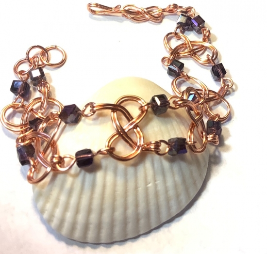 Copper Savoy Knot Bracelet with Purple Crystals
